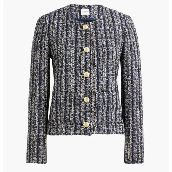NWT J. Crew Factory Navy/Gold Tweed Jacket Size 10